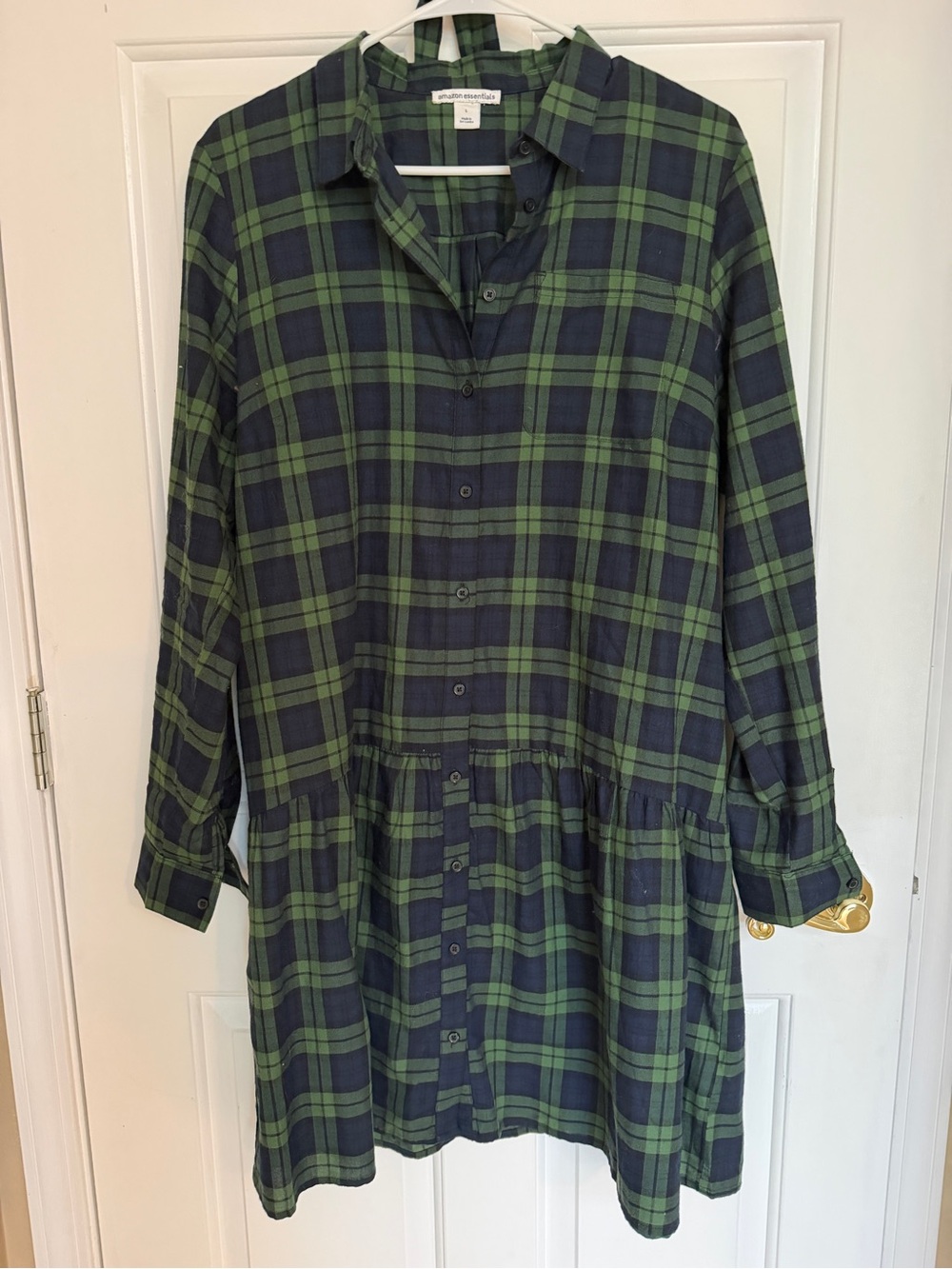🩷 Green and Navy Black-watch Tartan Plaid Flannel Long-Sleeve dress
